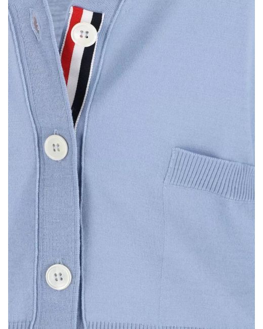 Thom Browne Blue Wool V-Neck Long-Sleeve Cardigan
