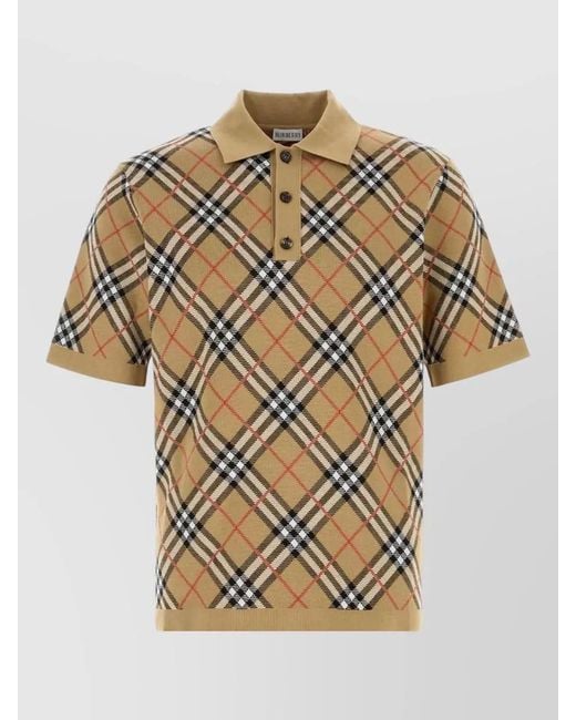 Burberry Natural Polo Shirt Cotton Blend Embroidery Check for men