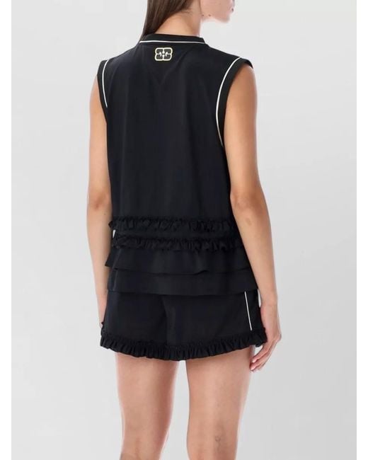 Ganni Black Sculpted Recycled Polyester Top