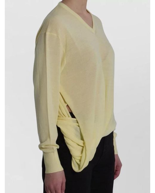 Loewe Natural Ribbed V-Neck Asymmetric Wrap Wool Jumper