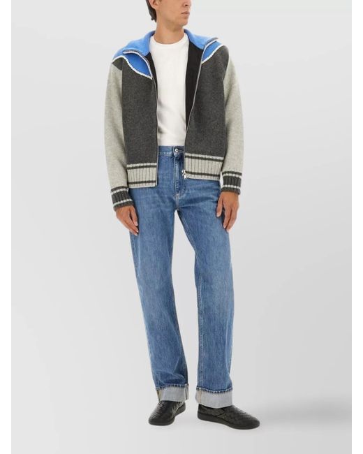 Bottega Veneta Blue Wool Cardigan With Zip for men