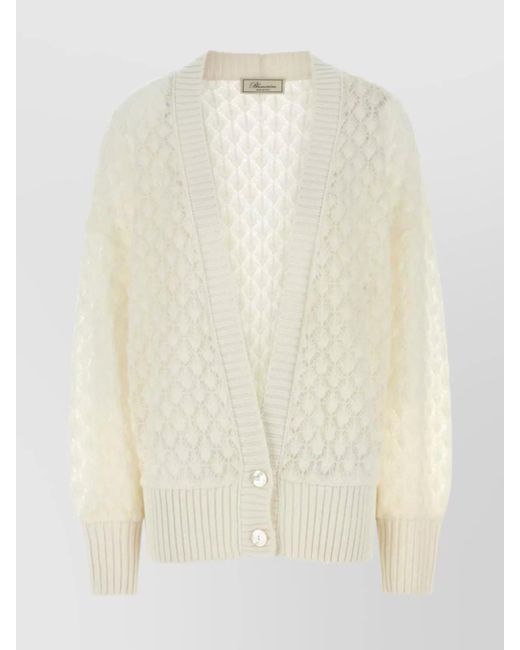 Blumarine Natural Textured Knit Oversize V-Neck Cardigan