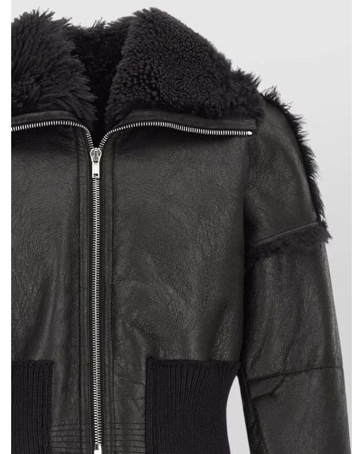 Rick Owens Black Cropped Shearling Collar Bomber Coat for men