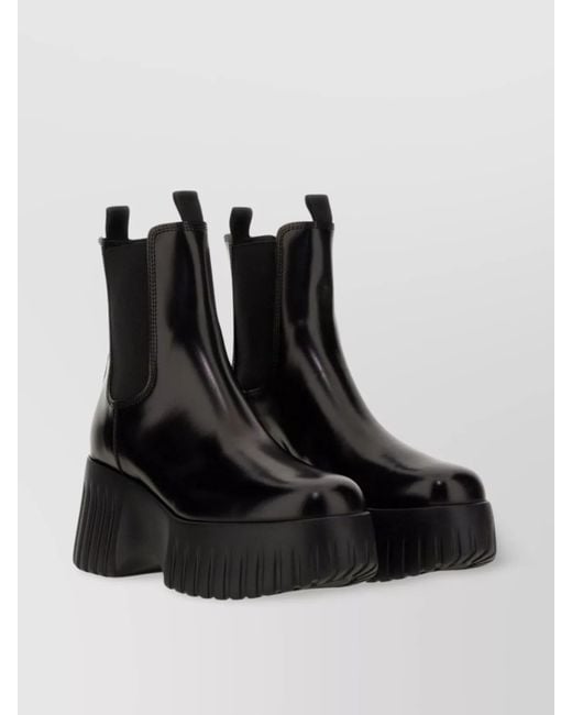 Hogan Black Calf Leather Platform Chelsea Boots