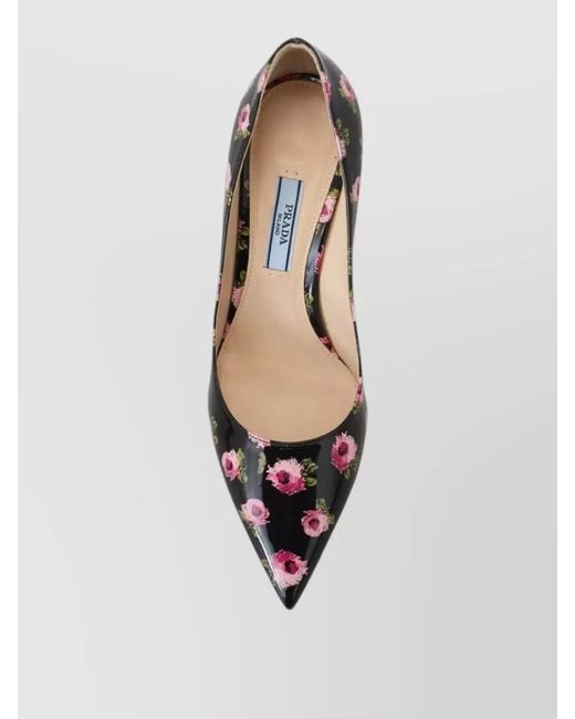 Prada Black Floral Patent Leather Stiletto Heel Pumps