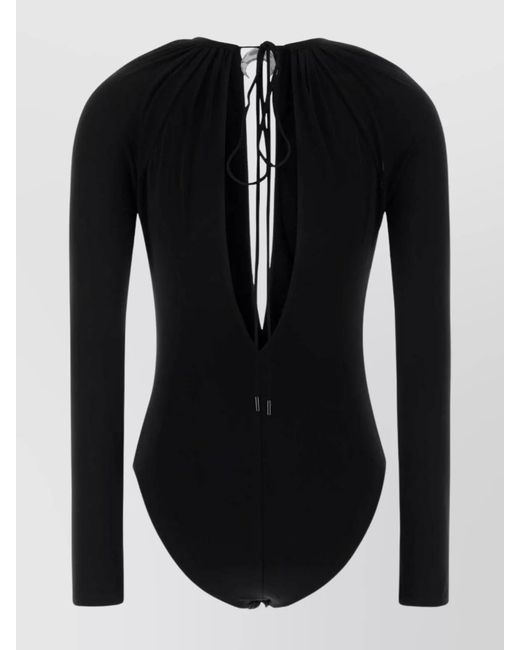 MARINE SERRE Black Viscose Cutout Draped Bodysuit
