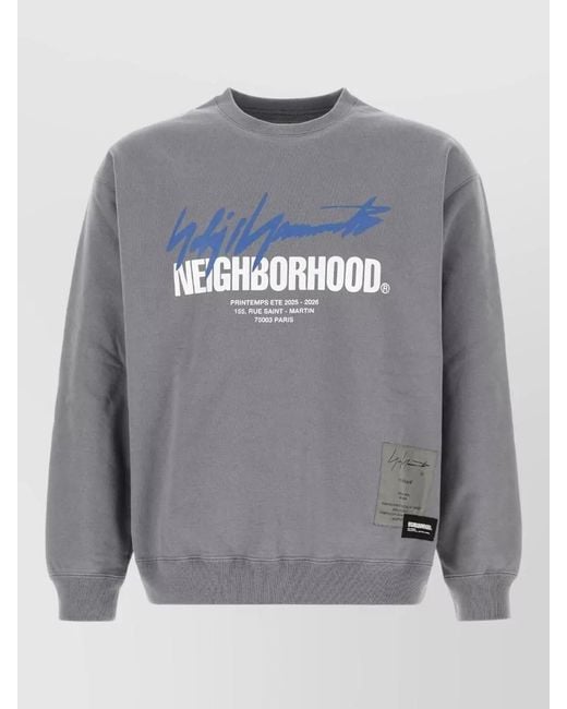 Yohji Yamamoto Gray Cotton Neighborhood Crew Neck Graphic Sweatshirt for men
