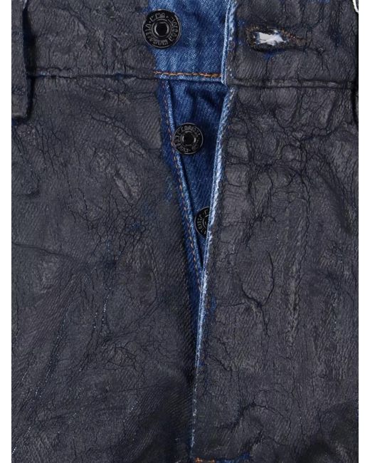 MM6 by Maison Margiela Blue Waxed Straight-Leg Trousers for men