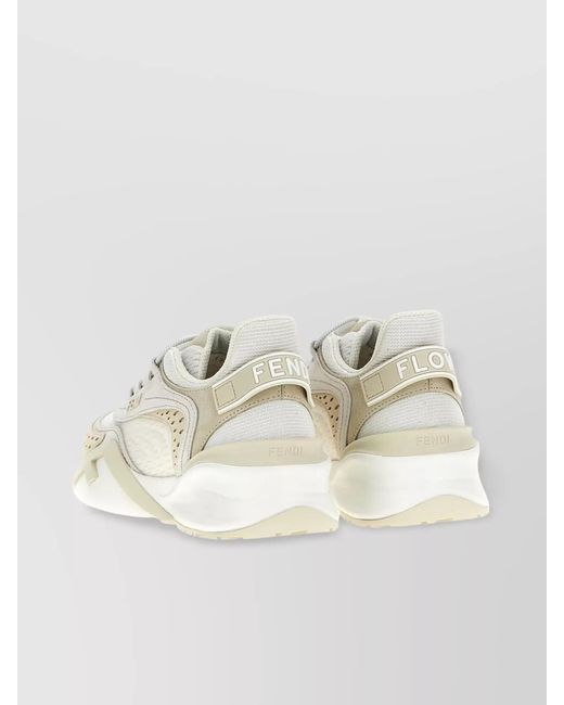 Fendi Natural Mesh And Suede Low-Top Sneakers