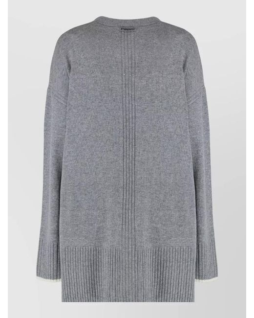 Pinko Gray Wool Cashmere V Neck Cardigan Pockets
