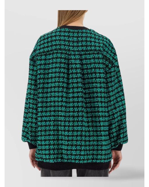 MSGM Green Oversized Houndstooth Tweed Jacket