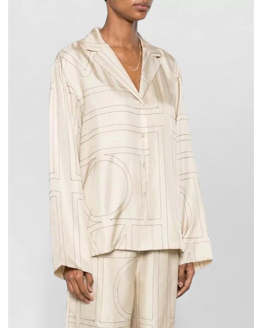 Totême Natural Silk Monogram Printed Pajama Shirt