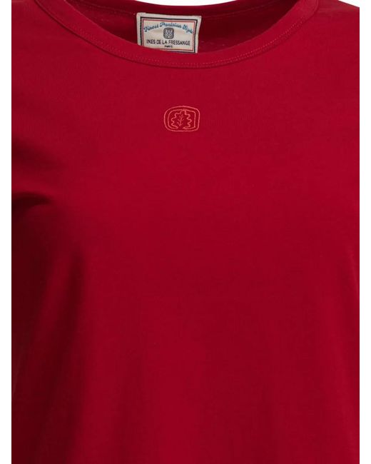 Ines De La Fressange Paris Red Short Sleeve Crew Neck Cotton T Shirt