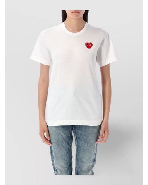 COMME DES GARÇONS PLAY White Cotton Rhinestone Heart Short Sleeve T-Shirt