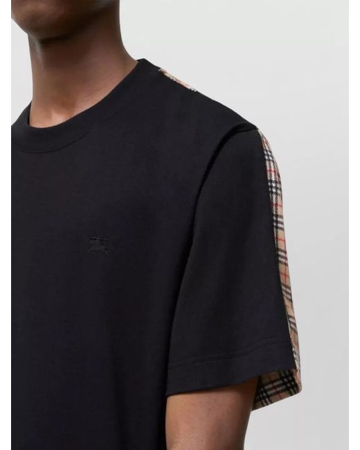Burberry Black Cotton Two Tone Check Short Sleeve T Shirt for men