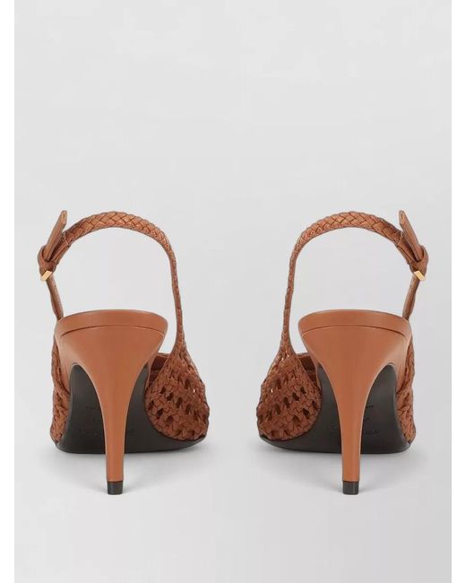 Sergio Rossi Brown Leather Slingback Pumps Pointed Toe Braid