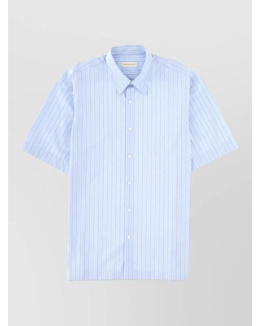 Dries Van Noten Blue Short Sleeve Shirt Straight Cut Striped Collar for men