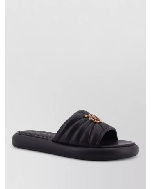 Pinko Black Leather Logo-Embellished Flat Sandals