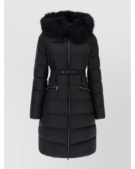 Moncler Black Boedic Long Down Jacket Belted Hooded