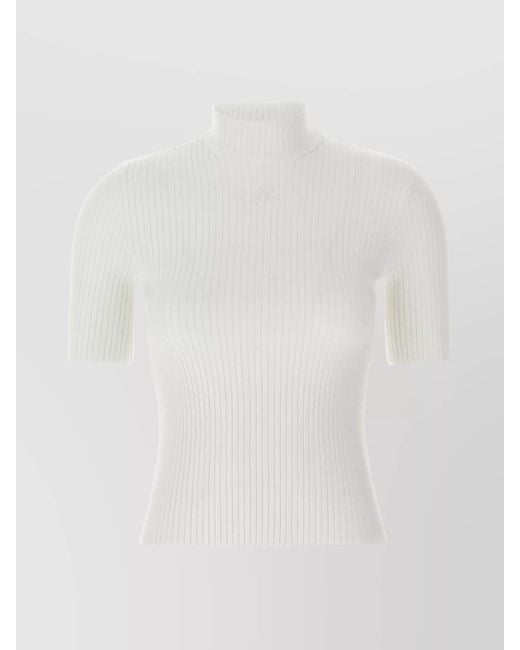 Courreges White Ribbed Short-Sleeve Knitted Top