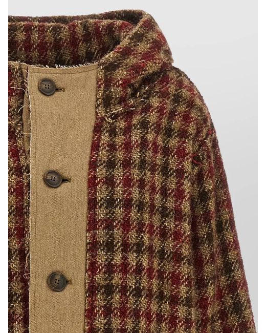 R13 Brown Houndstooth Check Hooded Jacket Front Pockets