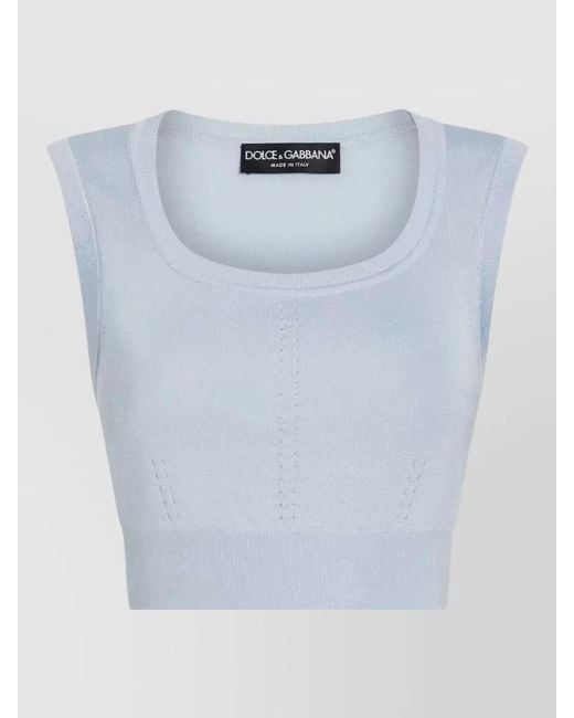 Dolce & Gabbana Blue Silk Blend Sleeveless Cropped Top Floral