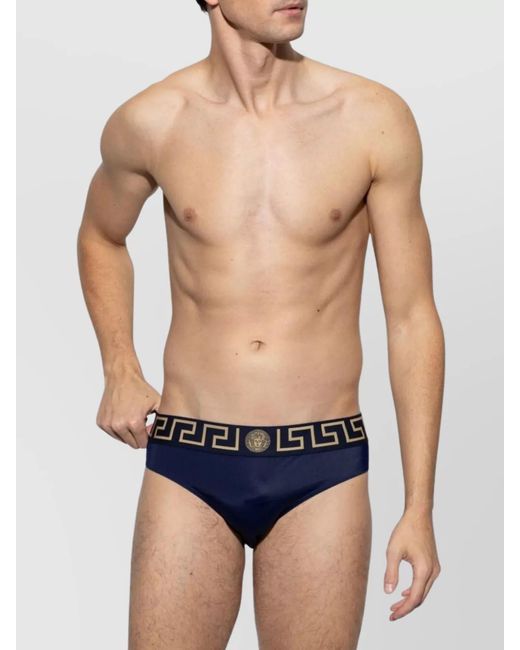 Versace Blue Logo-Waistband Swimming Trunks for men