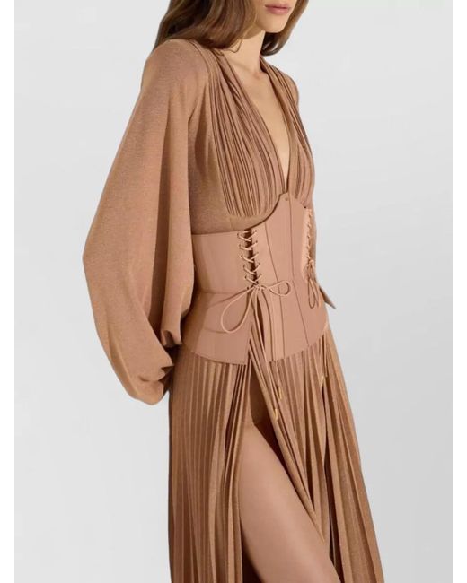 Elisabetta Franchi Natural Long Jersey Dress Lamé Effect Bustier