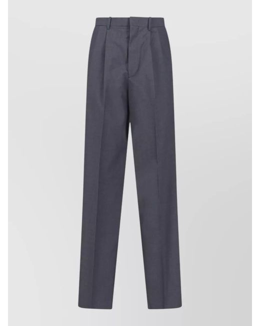 Jil Sander Blue Straight Trousers Pleated Front Side Pockets Belt Loops for men