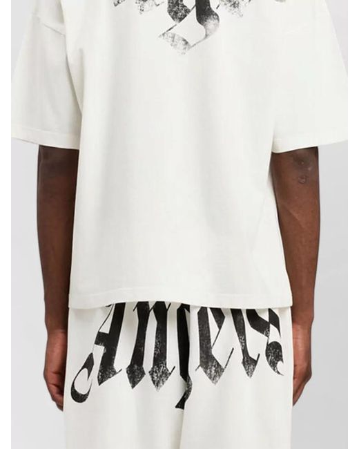 Palm Angels White Large Neck Logo Loose Fit T-Shirt for men