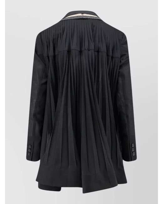 Sacai Black Silk Organza Blazer Double Breasted Tailoring