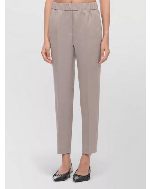 Peserico Gray Linen Pants Straight Cut Pleated Front Detailing