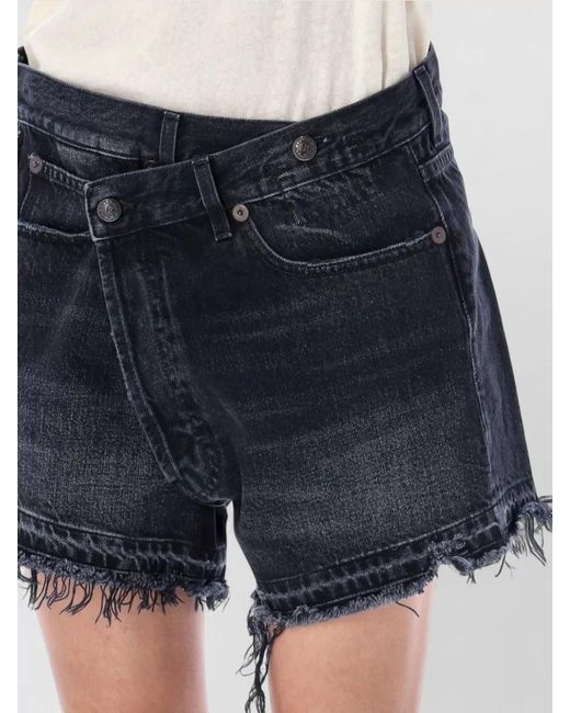 R13 Blue Crossover Denim Shorts Five Pocket Design