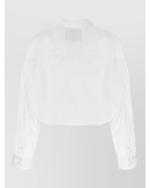 R13 White Cropped Crossover Shirt Long Sleeves Collar