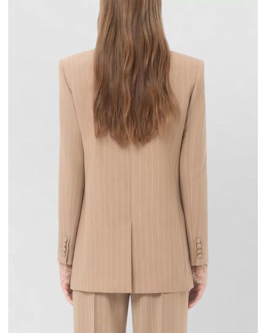 Valentino Natural Jacket Padded Shoulders Pinstripes Notched Lapels