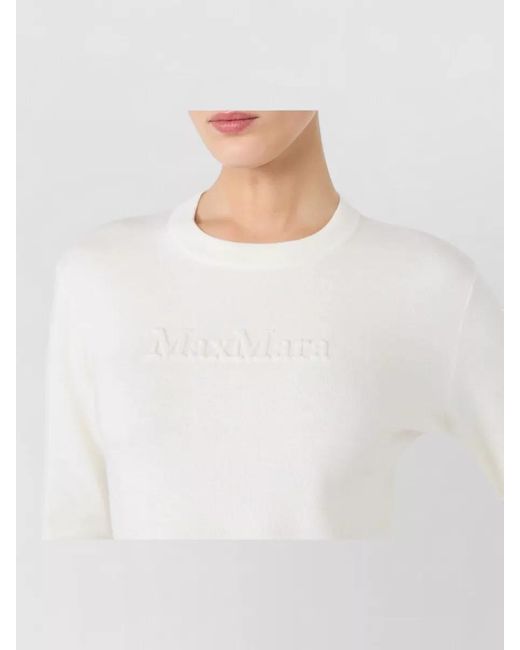 Max Mara White Manto Wool Crew Neck Long Sleeve Sweater