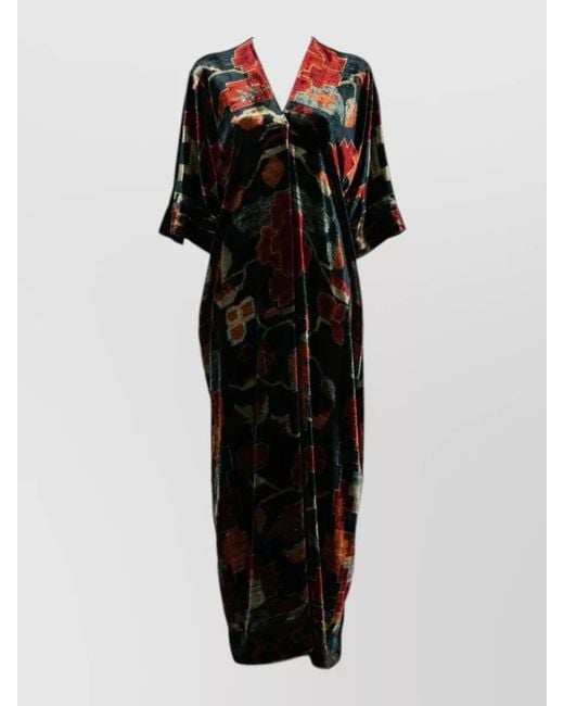 Pierre Louis Mascia Black Long Geometric Print Dress V Neck