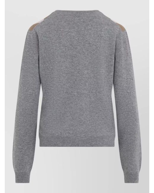 Prada Gray Cashmere Argyle V-Neck Sweater