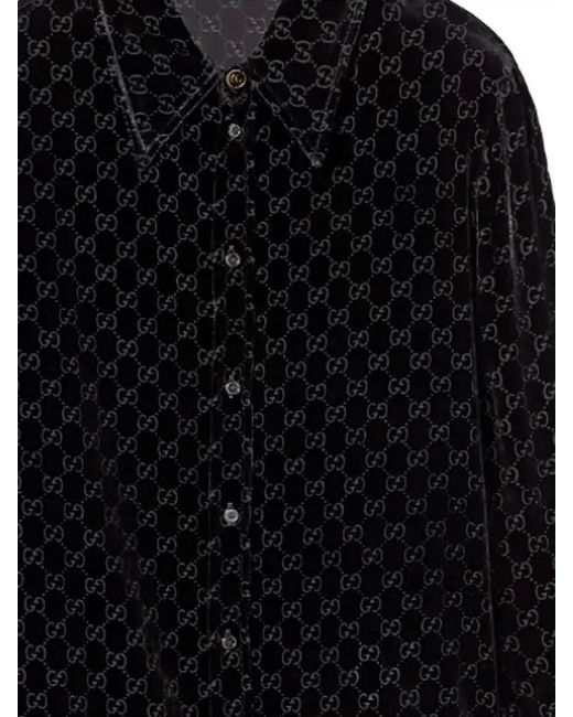 Gucci Black Velvet Logo-Print Shirt for men