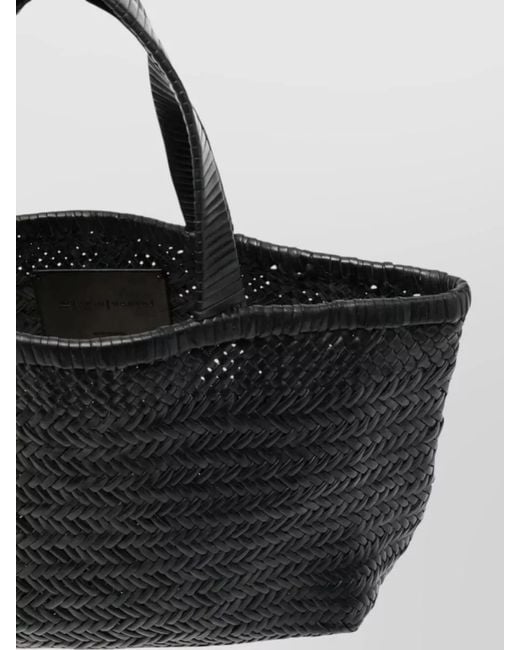 Manebí Black Medium Leather Beach Tote Bag Double Handles