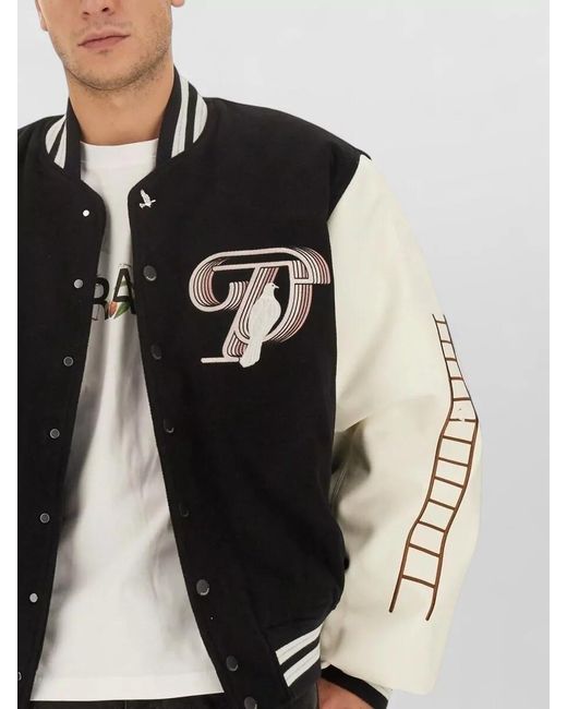 3.PARADIS Black Logo Jacket Contrast Sleeves Wide Fit for men