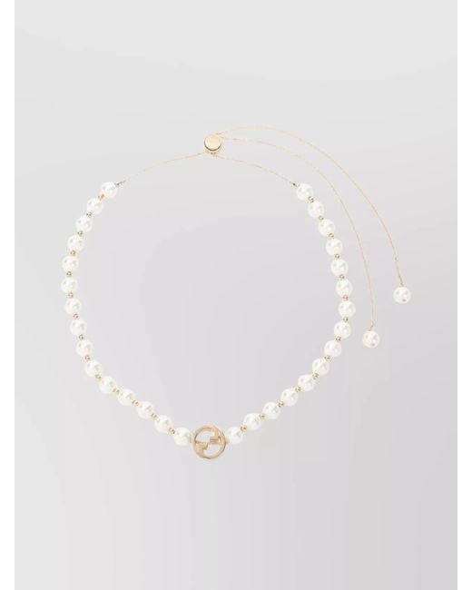 Gucci White Resine Pearl Chain Necklace With Accents