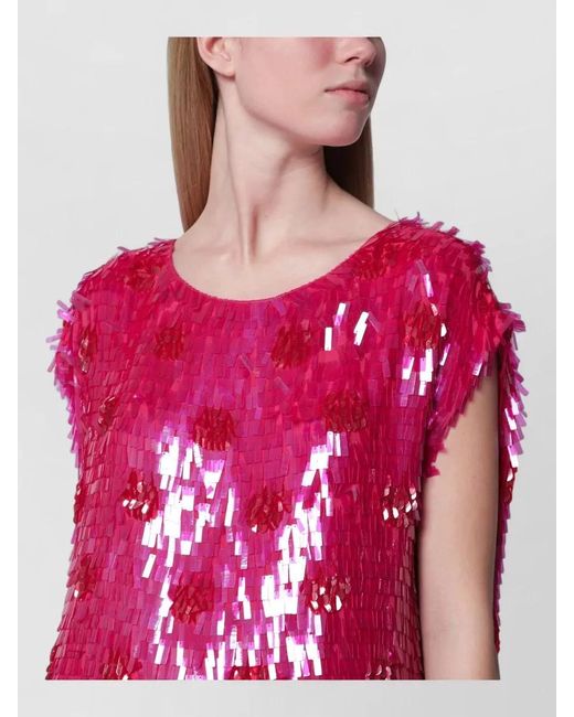 Dries Van Noten Pink Sleeveless Sequin Dress Round Neckline Relaxed
