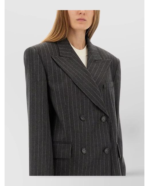 Sportmax Black Double-Breasted Oversized Wool-Blend Blazer