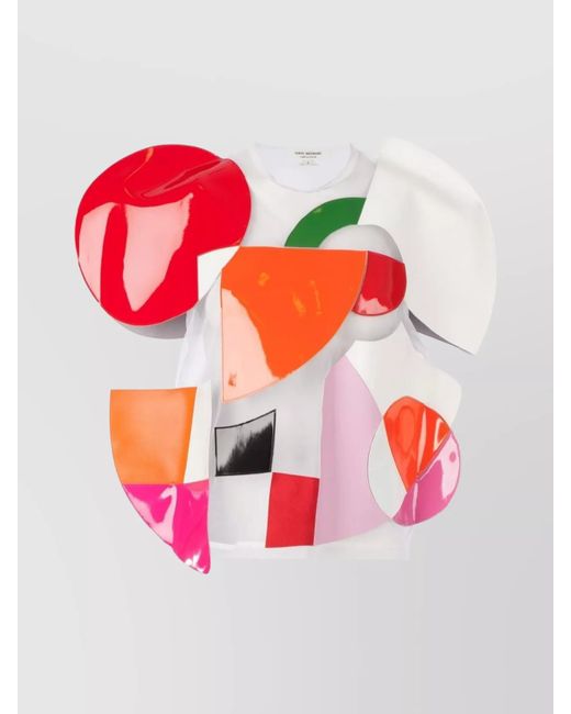 Junya Watanabe Red Colorful Geometric Patchwork Top With Short Sleeves