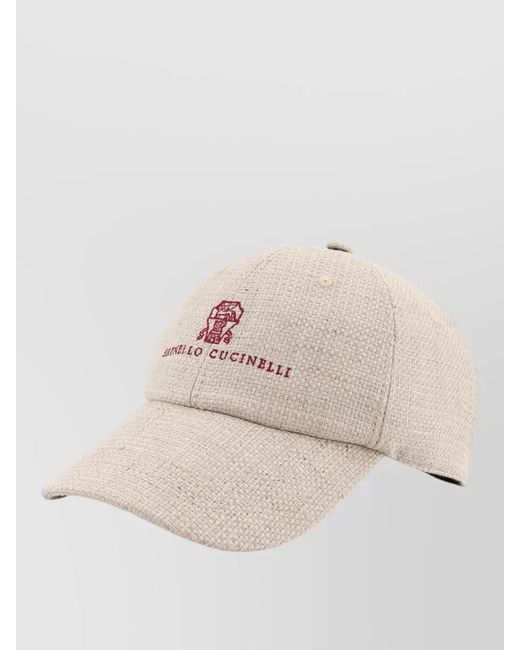 Brunello Cucinelli Natural Silk Linen Wool Hat Curved Brim for men