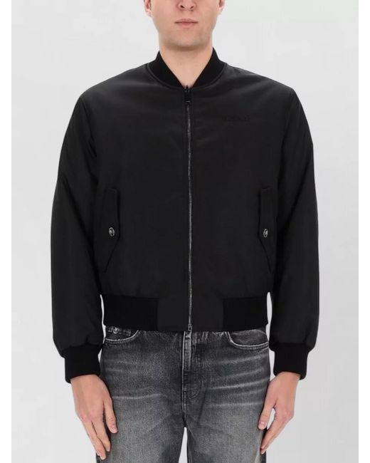 Versace Black Solid Mock Collar Jacket for men
