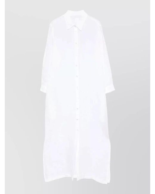 120% Lino White Linen Longline Shirt Dress Side Slits