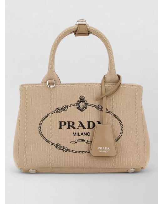 Prada Natural Canvas Mini Jardinière Handbag Top Handles