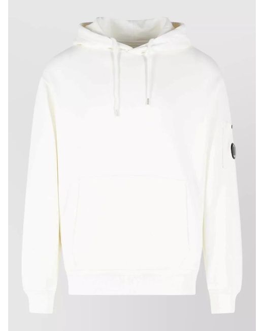 C P Company White Cotton Hooded Sweatshirt Kangaroo Pocket for men